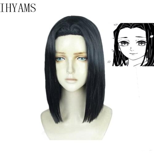 Anime Demon Slayer Kimetsu No Yaiba Ubuyashiki Kagaya Cosplay Wig Halloween Black Heat Resistant Synthetic Hair Wig+ Wig Cap
