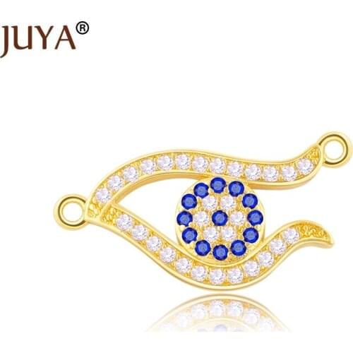Supplies For Jewelry Making Copper Zircon Crystal Turkish Blue Evil Eye Connectors For Jewelry Making DIY Bracelets Findings