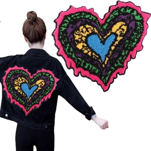 1pc Beautiful Heart Applique Embroidered Sew on Big Patches For Clothes Fashion Wool Sticker Diy Decoration Repair High Quality