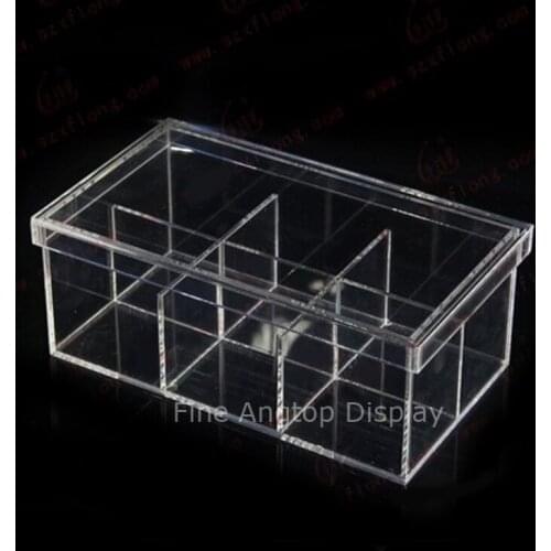 Clear Acrylic Rectangle Cosmetic Storage Box Jewelry Display Box 6 Grille With Lid