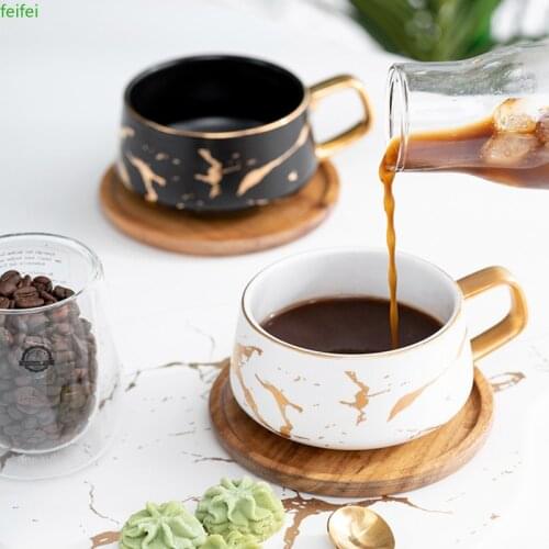 Luxury Nordic Marble Condensed Coffee Ceramic Cup Coffee Mugs Matte Water Cafe Tea Milk Cups Saucer Suit with Dish Spoon Set Ins