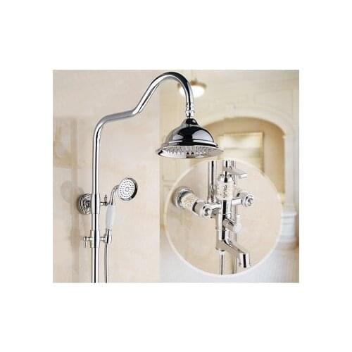 Luxury Bathtub Waterfall Shower Faucet Silver Shower Sets Chrome Sprinkle Retro Suit Carved Hand Shower Head Bathtub Mixer