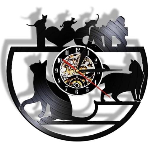 I Love Cat Vinyl Record Wall Clock Vintage Style Kitty Modern Design Animals Home Decoration Clock Watch Gift For Cat Lovers