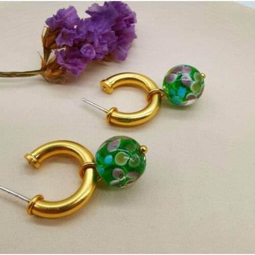 Korean style retro glass beads flower earrings simple Earrings women Earrings