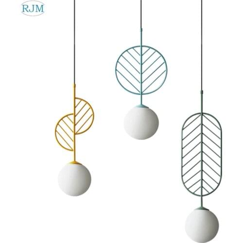 Nordic Simple Macarons Leaf Style LED Pendant Lamp Modern Creative Glass Hang Light Kitchen Restaurant Bar Cafe Bedroom Lighting