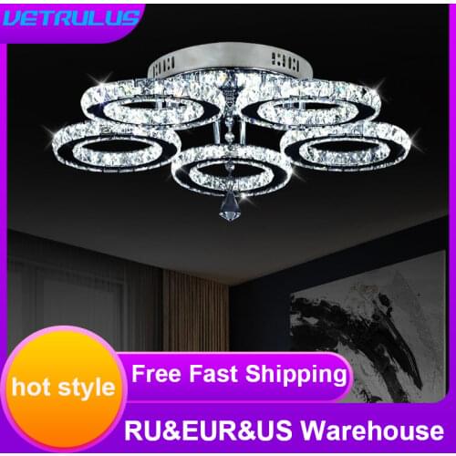 Modern Crystal LED Chandeliers Lighting Chrome Plafon Lustre Stainless Steel Luminaire Hanging Ceiling Lamp Fixtures