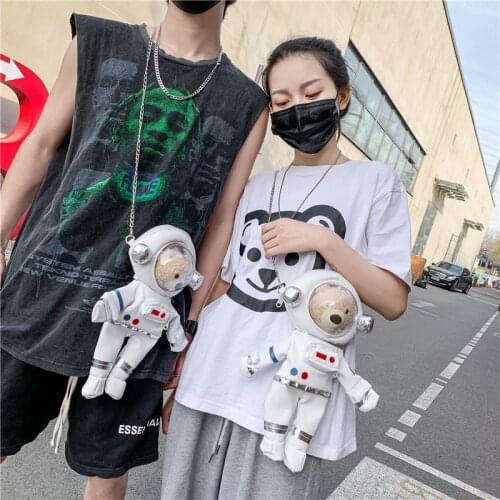 2021 Cartoon Three Dimensional Astronaut Womens Shoulder Bag Brand Handbag Doll Space Bear Bag Chain Crossbody Bag Female Purse