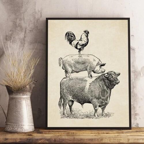 Farm Poultry Cow Pig Chicken Vintage Poster Kitchen Decor,french Country Farmhouse Retro Wall Art Picture Canvas Painting Prints
