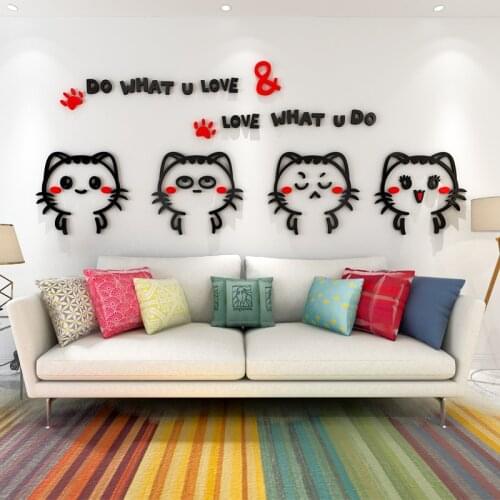 WS18 3D Cat Mimi Wall Sticker Stereo Acrylic Wall Sticker Bedroom Living Room Dining Room Childrens Room Background Wall