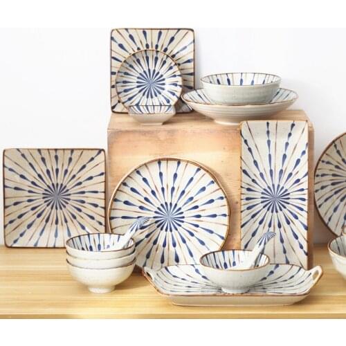 Japanese Style Unglazed Ceramic Tableware Plate Household Vegetable Plate Soup Bowl Spoon Dinnerware Set