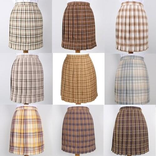 Japanese School Dresses Yellow Brown Plaid Pleated Skirt High Quality JK Uniform Skirt Students Cosplay Anime Sailor Suit Skirts