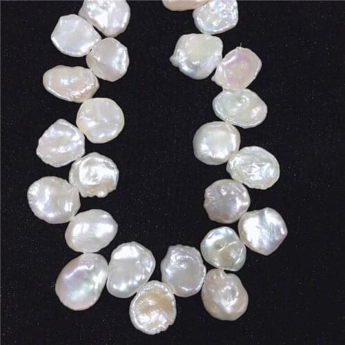 Loose pearl beads white freshwater pearl renorm keshi flat baroque 14inch for DIY jewelry making FPPJ wholesale nature