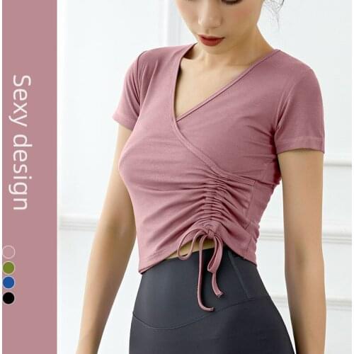 Women Loose Yoga Tops Fitness Sportswear T-Shirt Pilates Workout Open Back Short Sleeve Sexy Dance Top Cloth for Gym Exercise