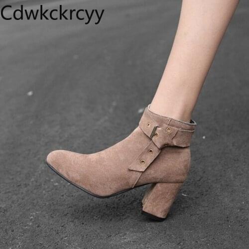 Winter The New fashion Pointed Thick with 8CM Martin boots black Sexy Plus velvet Keep warm High heel Women boots size 34-48