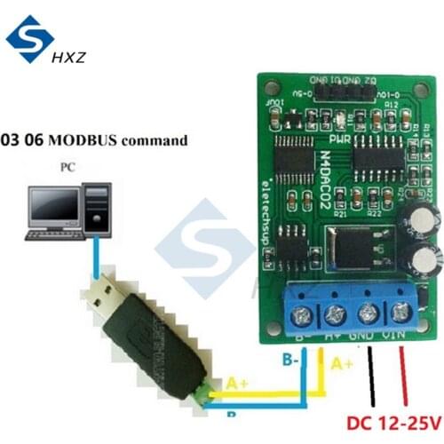 0-5V 0-10V PWM to Voltage Analog Converter RS485 Modbus RTU Board DC 12V 2CH DAC Module