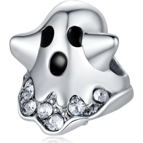 1Pcs New Cute Ghost Pendant DIY Beads Suitable for Original Pandora Charm Bracelet Ladies Jewelry Making Gifts