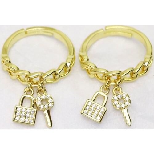 10Pcs Zircons Jewelry rings Adjustable Lock & Key ring Metal rings accessories jewelrys for women Rings jewelry ring 8412