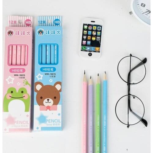 12pcs/Pack Cartoon HB Wood Pencil For Kids Student Study Pencil Drawing Pen Stationery Supplies