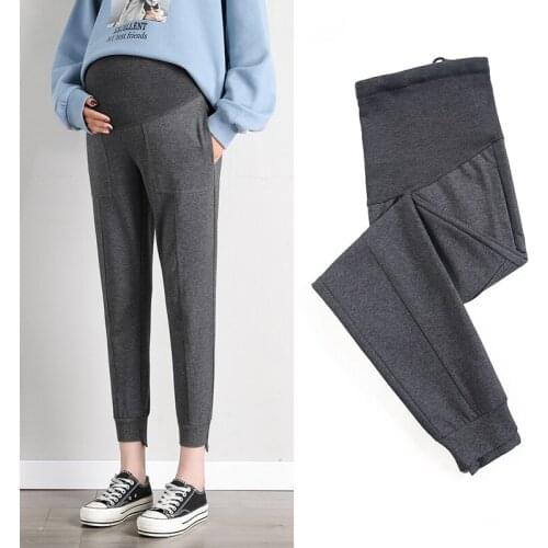 1219# Maternity Pants Spring Autumn Sport Style Pants Loose Comfy Belly Support Pants Elastic Waist Maternity Trousers