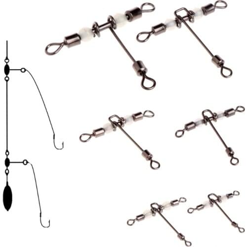 5pcs 3 Way Luminous T-shape Cross-line Rolling Swivel With Pearl Beads Fishing Swivels Fishhooks Fishing Connector