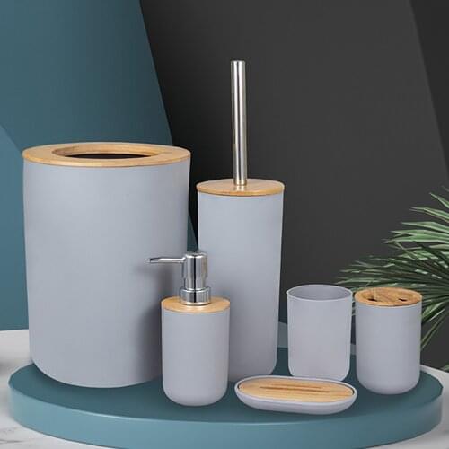 6PCS Bathroom Toothbrush Holder Soap Dispenser Toilet Brush Trash Can Toothpaste Dispenser Essential Bathroom Accessories Sets