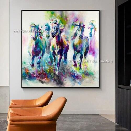 Handmade Abstract Colorful Horse Oil Paintings Canvas Wall Art Large Size Animals Cuadros Pictures for Living Room Decor