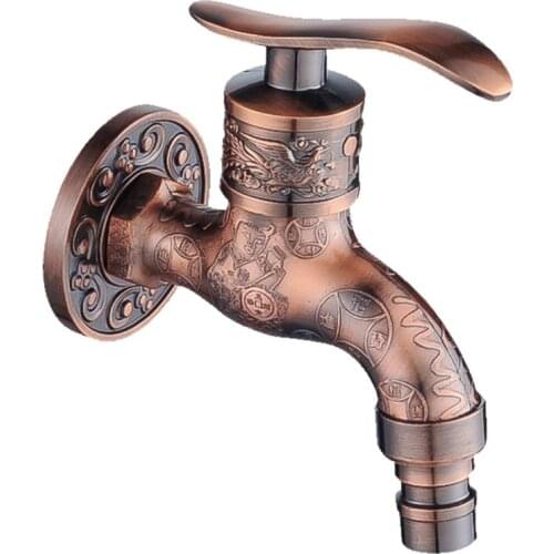 Antique Bronze Wall Mounted Tap Sink Faucet Dragon Washing Machine Water Taps