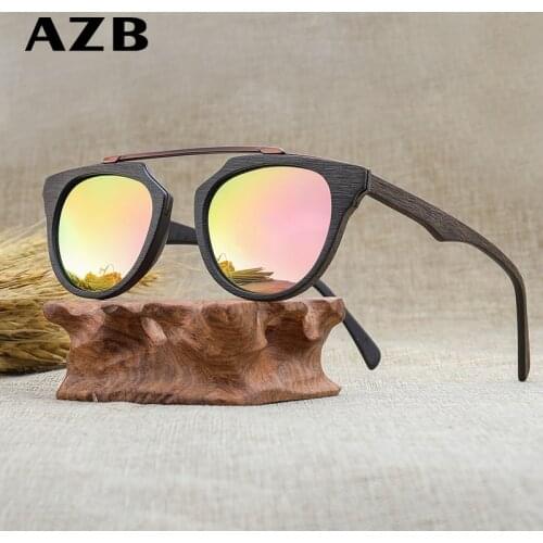 AZB 2018 polarized cat eyes sunglasses wooden bamboo women men handmade sunglasses Retro Gafas de sol Designer