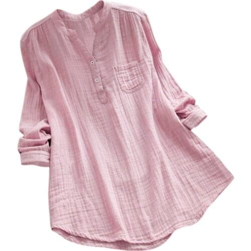 Women Pink Tops And Blouses Stand Collar Long Sleeve Casual Loose Tunic Tops Shirt Blouse Clothing Ladies camisas mujer verano