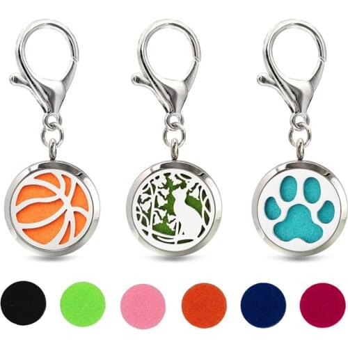 Cat Swirl Key Chain Essential Oil Perfume Diffuser 30mm Magnetic Locket with Lobster Clasp Key Ring 10pcs Pads Free
