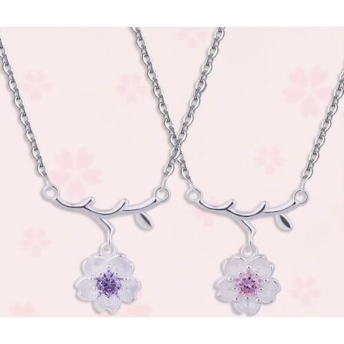 Fashion Net Red Sakura Flower Pendant Necklaces Cherry Blossoms Charm Chain Choker Jewelry Collar For Lady Girl Jewelry Gift