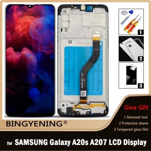 For Samsung Galaxy A20S A207 A2070 SM-A207F Full LCD Display Screen Touch Digitizer Assembly with Frame Replace