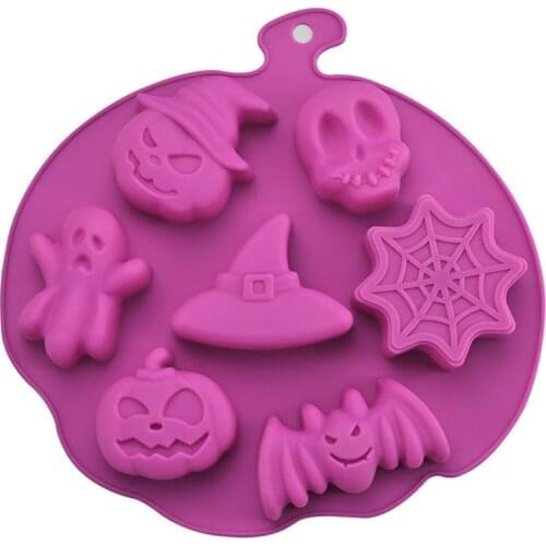 Halloween Holiday Style Silicone Cake Mold 7 Cavity Pumpkin Ghost Bat Shape Cookies Chocolate Molds DIY Cake Baking Tool