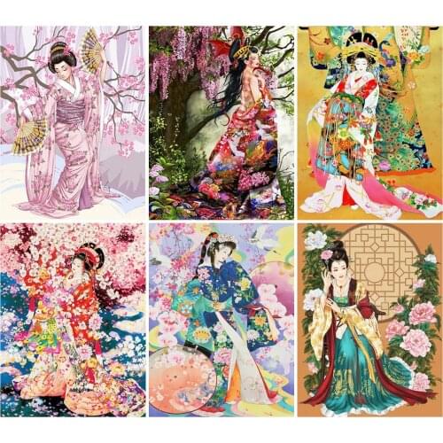 HUACAN DIY 5D Diamond Painting Girl Full Square Drill Diamond Embroidery Kimono Portrait Picture Home Decoration