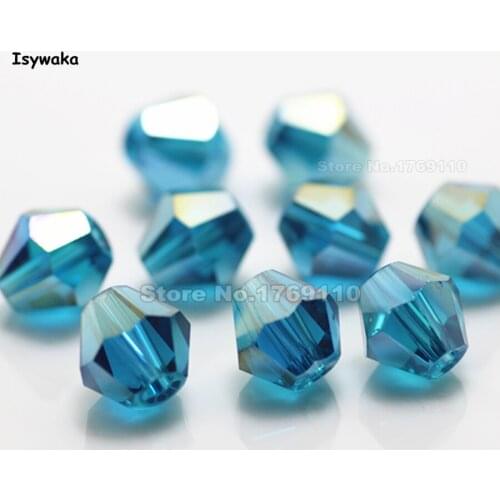Isywaka 38pcs Green Blue AB Color 8mm Bicone Austria Crystal Beads charm Glass Beads Loose Spacer Bead for DIY Jewelry Making