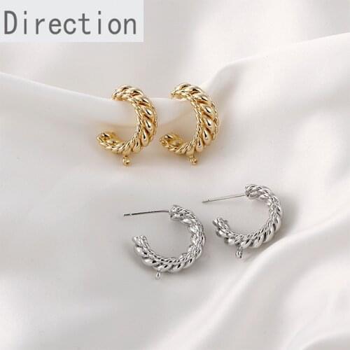 14k gold-clad, copper-plated and gold-plated twist c-shaped silver pin earrings diy handmade earrings material accessories