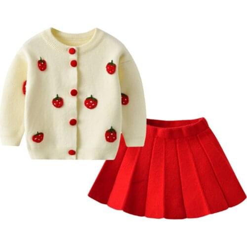 Girls Clothing Set 2 Pieces Suits Kid Spring Autumn Skirt Outfits Baby Knitted Cardigan Top+Solid Color Skirt Suits Sweater Suit