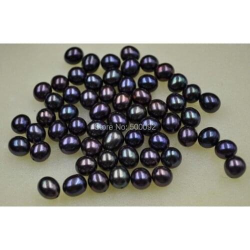 Lots 100 pcs 8*9mm short rice freshwater black pearl half drilled free shipping