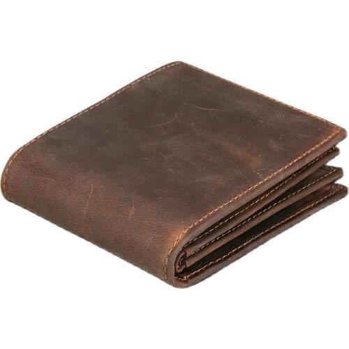 RFID Blocking Mens Wallet Man Vintage Cow Genuine Leather Wallet Male Handmade Billfold Coin Purse Short Wallet carteira