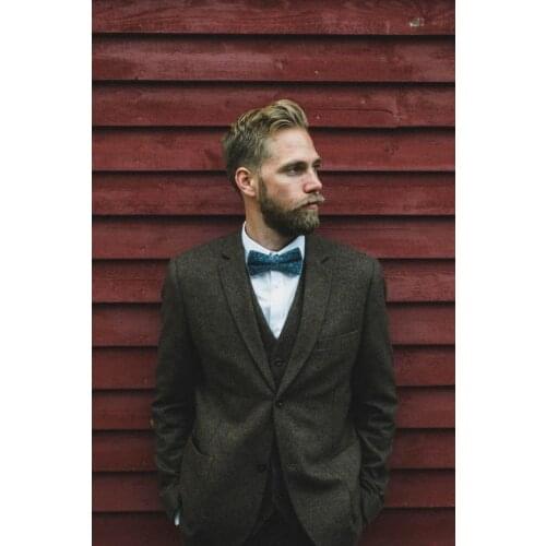 Latest Coat Pant Design Dark Grey Tweed Men Suit Slim Fit 3 Piece Tuxedo Custom Prom Suits Groom Gentle Blazer Terno Masculino Z