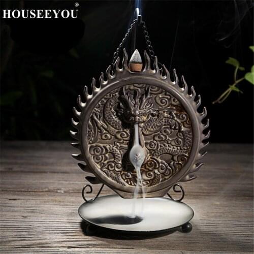 Dragon Pattern Backflow Incense Burner Holder Waterfall Furnace Aroma Smoke Encens Incenso Censer Meditation Yoga Zen Room