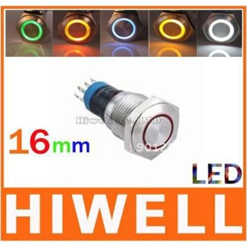 Momentary LED pushbutton switch 16mm 2NO2NC