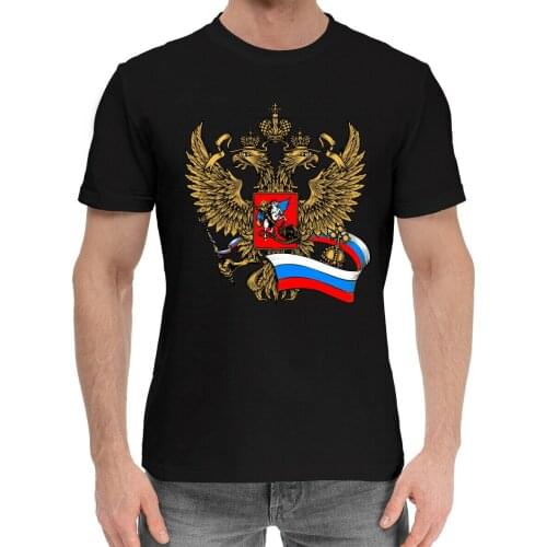 Double-headed Eagle Tricolor Flag Men T-shirt Russia Flag Short Casual 100% COTTON O-Neck Harajuku Mens T Shirts