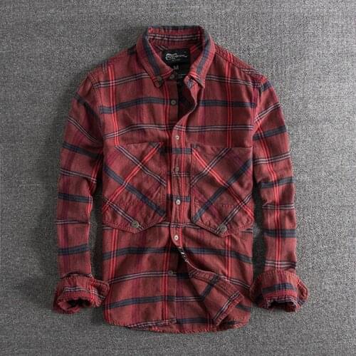 Men Spring Autumn Fashion Brand Vintage Plaid Long Sleeve Shirt Big Pockets Funny Chic Single Breasted Shirt Casual Harajuku Top
