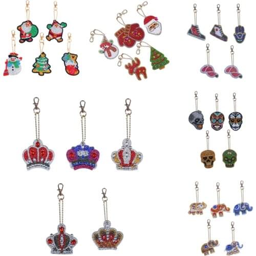5pcs DIY Full Drill Special Shaped Diamond Painting Keychain Cross Stitch Kit Women Bag Key Chain Santa Crown Handmade Gift
