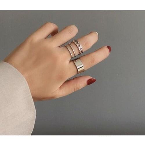 3 pcs Hiphop Rock Metal Geometry Circular Punk Rings Set Opening Index Finger Accessories Buckle Joint Tail Ring for Women