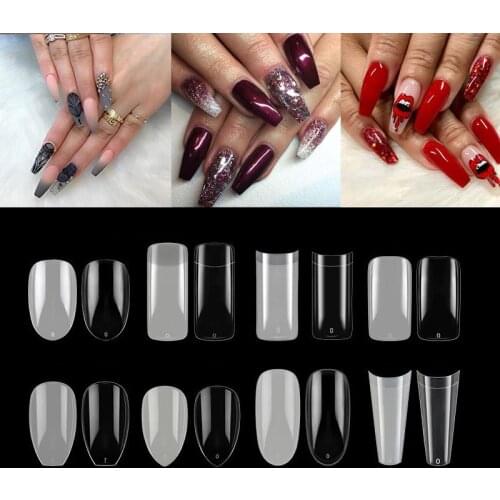 500pcs False Fake Nails Tips Coffin French Ballerina Clear Nature Full Cover Artificial Acrylic Press on Nails DIY Nail Art Set
