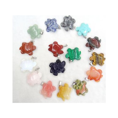 Natural stone tiger eye Quartz Crystal lapis Turquoises turtle charm pendant for diy Jewelry making necklace Accessories1pcs