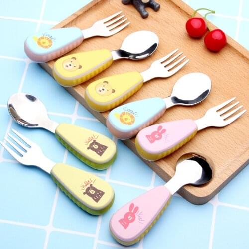 Creative cartoon childrens Dinnerware Set Stainless Steel Cutlery Set,Baby Cutlery Sets Tableware Fork Cute Dining Appliance