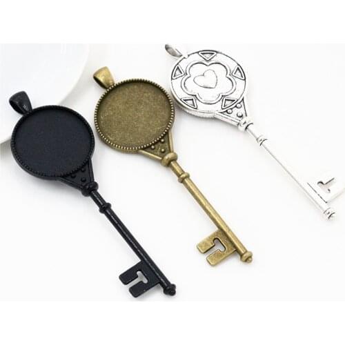 New Fashion 5pcs 25mm Inner Size Antique Silver Plated and Bronze and Black Heart Key Style Cabochon Base Setting Charms Pendant